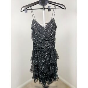 Vintage New Leaf Y2K Polka Dot Tiered Ruffle Mini Dress Whimsigoth Black White